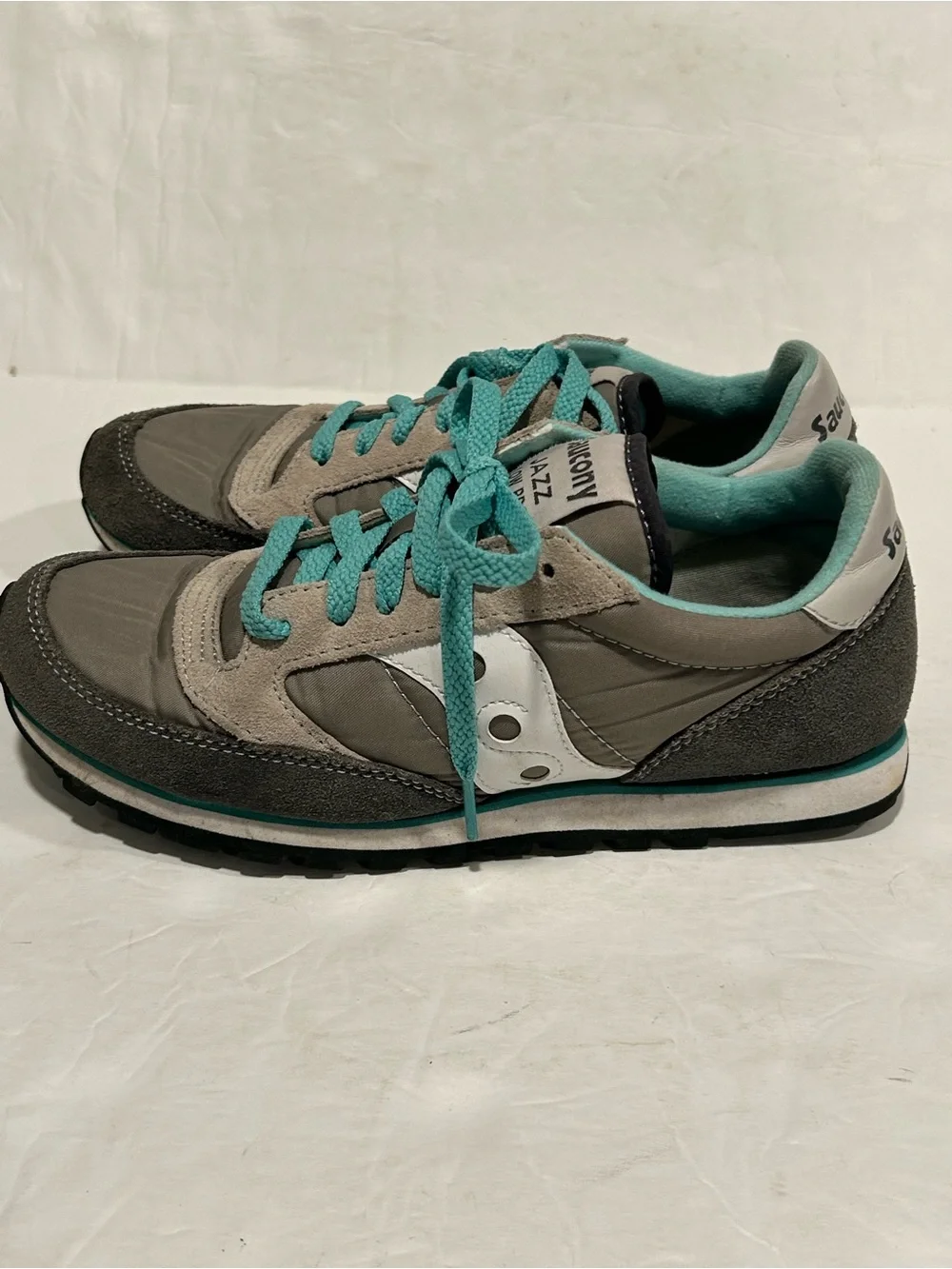 Saucony Jazz Low Pro Grey Teal Suede Nylon Sneakers Women's Size 7.5